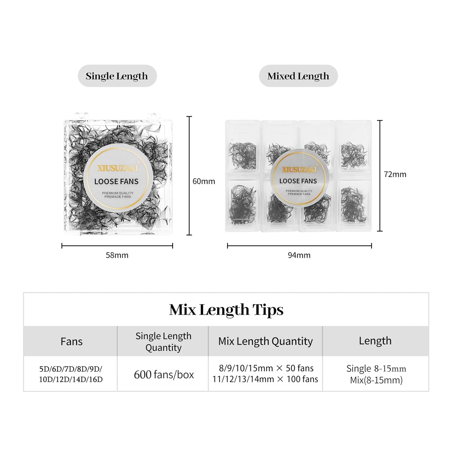 Premade Eyelash Extensions 600 Fans 10D, 0.07mm Thickness, D Curl, 11mm Fluffy Soft Handmade Loose Fan