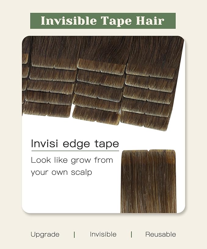 SURNEL Injected Invisible Tape in Hair Extensions Human Hair 20 Inch #4 Chocolate Brown Seamless Tape ins 20 Pcs 45g(#4,20)