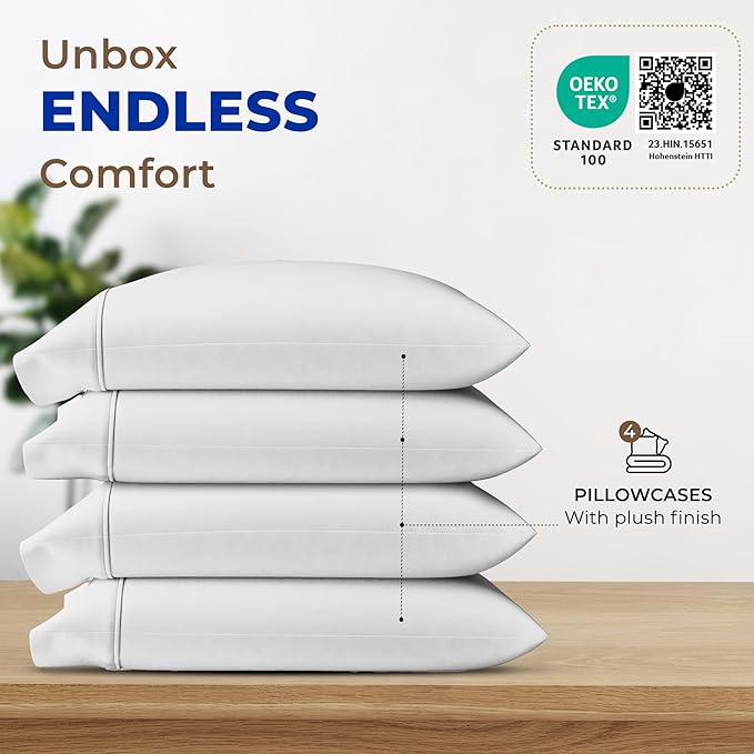 THREAD SPREAD 100% Egyptian Cotton Pillow Cases King - High Thread Count Pillowcases King Size Pack of 2, Soft Cooling & Breathable Extra Long Staple Sateen Weave Cotton Pillow Covers for Bed - Silver