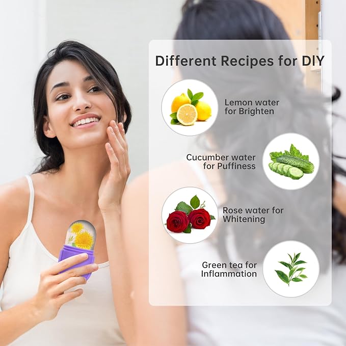 Ice Roller for Face and Eye, Facial Beauty Ice Roller Skin Care Tools, Ice Facial Cube, Gua Sha Face Massage, Silicone Ice Mold y (Purple)