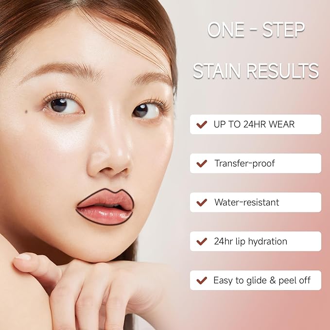 KISSIO Lip Stain Set,Peel Off Lip Liner Stain and Lip Care Oil,Transfer Proof,Long Lasting and Waterproof Lip Tint,Matte Finish,Lip Combo,02 Gray pink