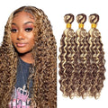 28 30 32 Inch Blonde Bundles Human Hair Highlight Deep Wave Bundle 2 Tone Brown Mixed With Blonde Bundles Niegmeag Brazilian Virgin Remy Hair Extensions 300g