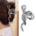Metal Bow Hair Clips Bow Hair Claw Clips with Pearl Large Bowknot Claw Clip Strong Hold Nonslip Hair Jaw Clip for Thin Thick Hair Stylish Hair Accessories for Women Silver