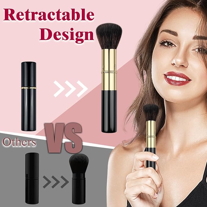 Retractable Makeup Brush, Travel Kabuki Powder Brush, Retractable Blush Brush, for Blush, Bronzer, Buffing, Highlighter Flawless Powder Cosmetics, Travel Friendly