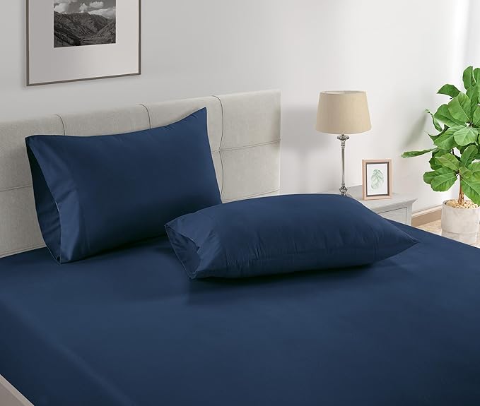 Lane Linen 100% Organic Cotton King Size Pillow Cases Set of 2 (20''x36'') - Certified Organic Cotton Pillowcases - Navy Blue
