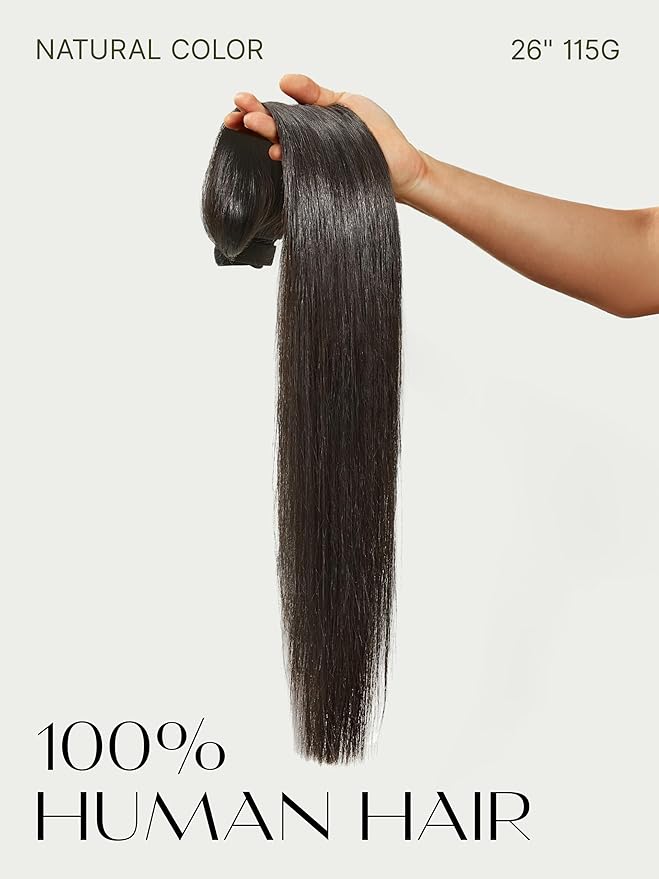 Frodio Clip in Ponytail Extension Human Hair for women Straight 26 Inches Long Straight Hair drawstring Ponytail Natural Color