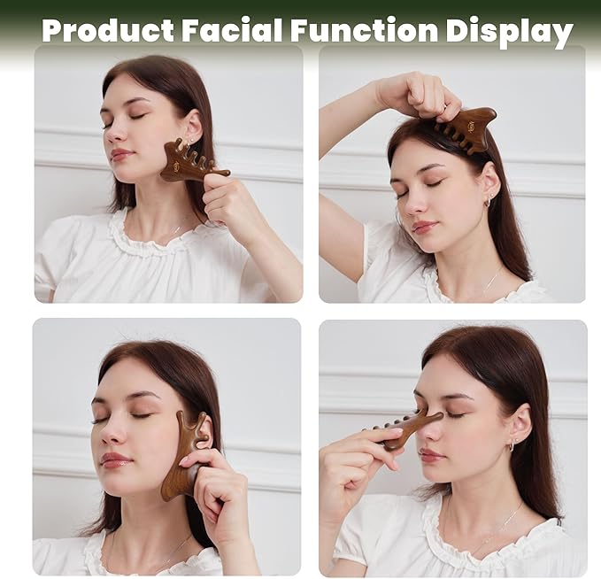 4 in 1 Gua Sha Tool & Hair Detangler Brush Set, Christmas Gifts for Women, Guasha Massager Tool for Face & Body, Eyes Care, Lymphatic Drainage, jawline shaper, Wooden Scalp Neck massager