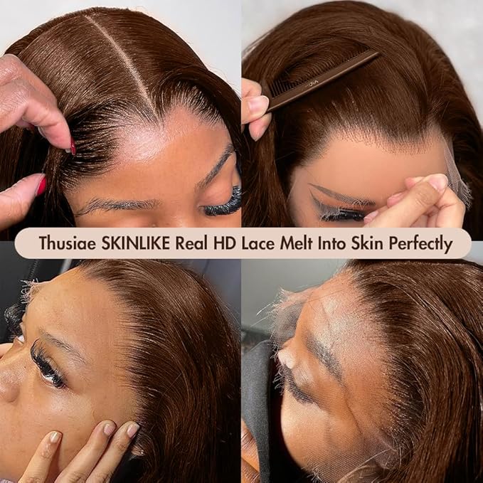 250% Density SKINLIKE Real HD Lace Frontal Wigs, 13x6 Full Frontal Curly Pre-Plucked Bleached Knots Invisible HD Lace Wig Chocolate Brown Human Hair Wig 34 Inch