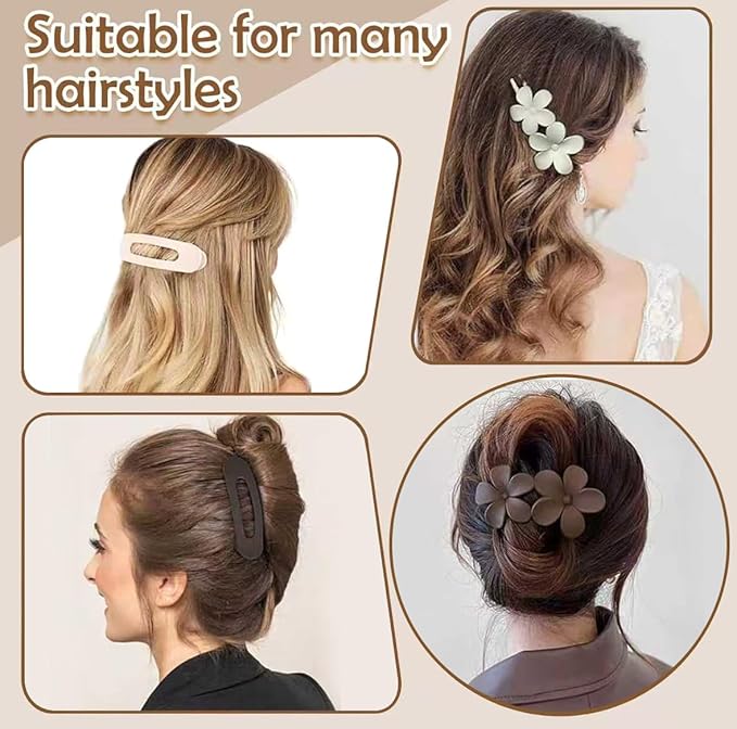 5 PCS Flat Hair Clips, Medium Lay Flat Claw Clips for Women Girls, 2 Styles Stylish Matte Non-slip Hair Claws for Thick Thin Hair(Pink&Purple)