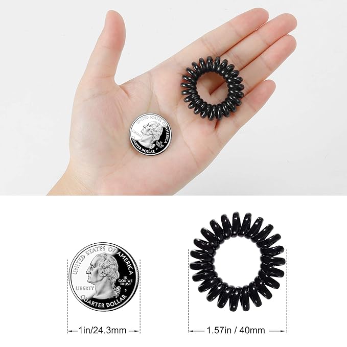 TailaiMei 60 Pcs Spiral Hair Ties, Bulk No Crease Coil Hair Ties, Phone Cord Hair Ties for Thick Hair - Women Ponytail Holder Elastics(Black&Transparent)