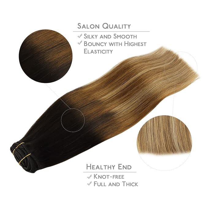 WENNALIFE Clip in Hair Extensions, 150g 22 Inch 9pcs Highlight Dark Brown to Chestnut Brown and Dirty Blonde Human Hair Extensions Thicker Real Human Hair Clip Set Double Weft