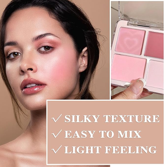 3Pcs 4 Colors Blush Palette,Matte Contour Makeup Blush for Cheeks,Waterproofing Highly Pigmented Face Cheek Blusher with Make Up Brush A11