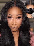 Julia Hair No Slip Yaki Straight 7x5 Lace Closure Glueless Drawstring Wig Flexible Mesh Cap Bye-Bye Slip Pre Cut HD Lace Front Pre Everything Bleached Knots Wear and Go Wig,Zero Slip Hold 16 Inch