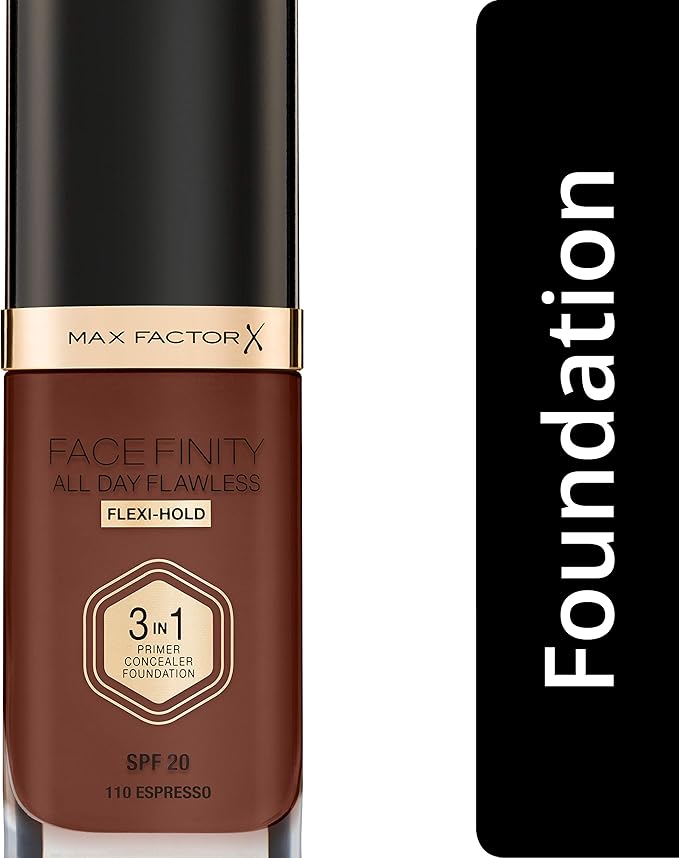 Max Factor Facefinity 3-in-1 All Day Flawless Liquid Foundation, SPF 20-110 Espresso, 30 ml