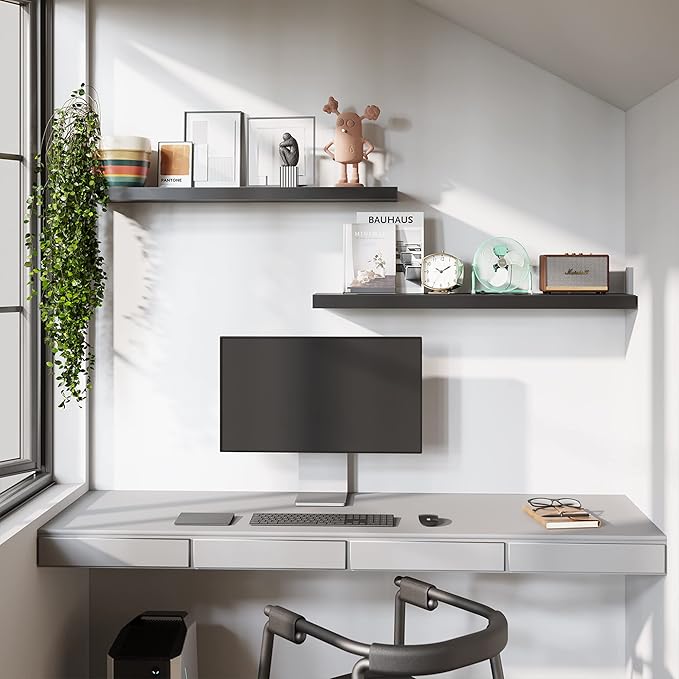 BAMEOS Floating Shelves,40 in W x 8in D Wall Mounted Wooden Shelves with Invisible Brackets Set of 2, Hanging Wall Shelves Decoration for Bedroom, Bathroom, Living Room and Kitchen