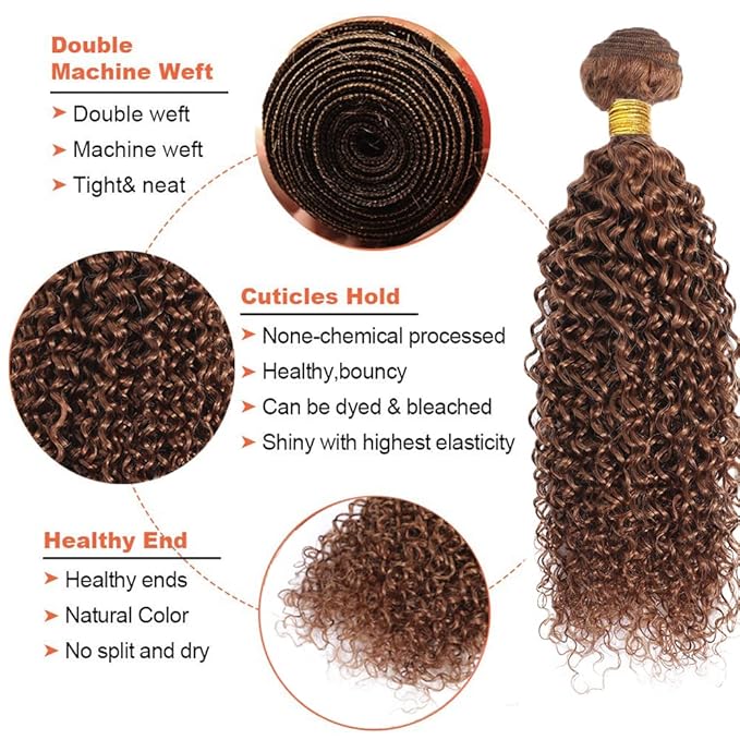 Color #30 Human Hair Bundles Light Brown Water Wave Bundle 26 28 30 Inch Niegmeag Brazilian Virgin Soft and Silky Remy Hair Extensions Color #30 Wet and Wavy Bundle