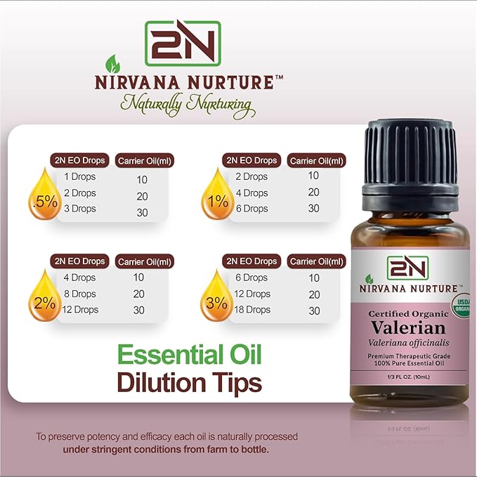 Valerian Essential Oil USDA Certified Organic 100% Pure Premium Therapeutic Grade, Undiluted - Aromatherapy Diffuser for Calm and Relaxation, Skin Care, Hair Care