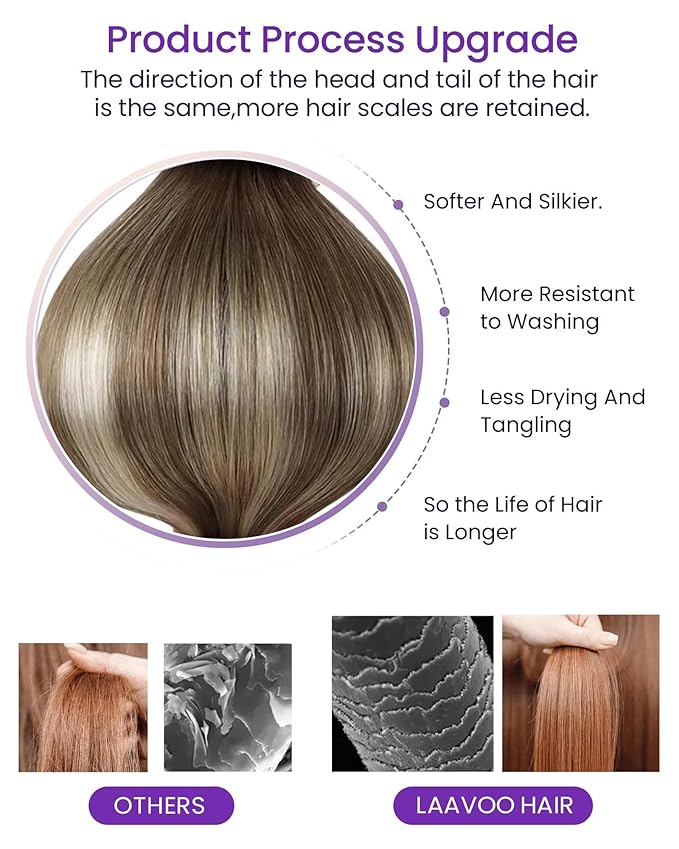 LaaVoo Tape in Hair Extensions Real Human Hair Tape on Hair Extension Ombre Ash Brown to Blonde Mix with Platinum Blonde Hair Extensions Tapes in Balayage 24 Inch 40pcs 100g