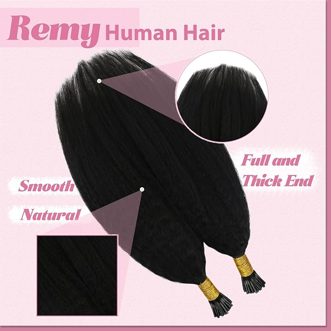 YoungSee Kinky Straight Itip Human Hair Extensions 16In Kinky Itip Hair Extensions Black 80s 50g Itip Human Hair Extensions Yaki Tip Hair Extension Curly for Black Women