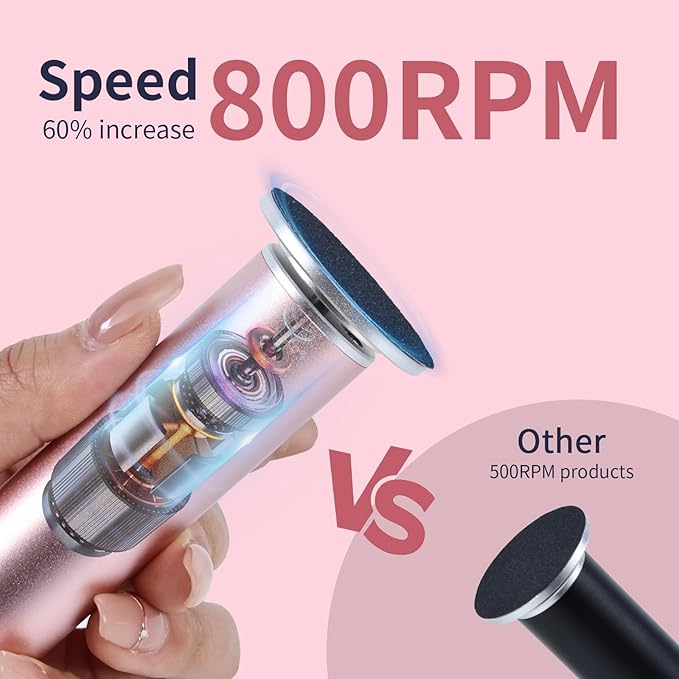 4.8IN Longer Electric Foot Callus Remover with 80pcs Sandpaper Discs, Professional Aluminum Callus Remover for Feet, Stepless Speed Control Pedicure Tools for Dead Skin (Pink)