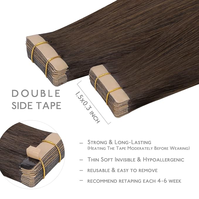 WENNALIFE Tape in Hair Extensions Human Hair, 20pcs 50g 14 inch Light Dark Brown Remy Hair Extensions Straight Human Hair Tape in Extensions Skin Weft Tape Extensions Human Hair