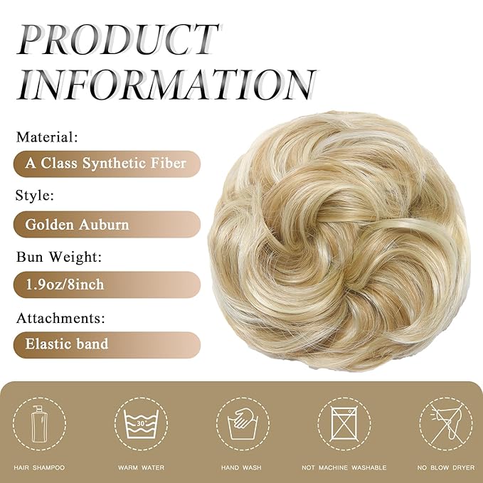 Large Messy Bun Hair Piece Curly Synthetic Extensions Scrunchies Fake Chignon Updo Hairpieces for Women Dirty Blonde Highlights