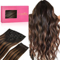 WENNALIFE Clip in Hair Extensions, 150g 24 Inch 9pcs Balayage Natural Black to Chestnut Brown Remy Hair Thicker Double Weft Extensiones De Cabello Humano Con Clip Ins Straight Full Volume