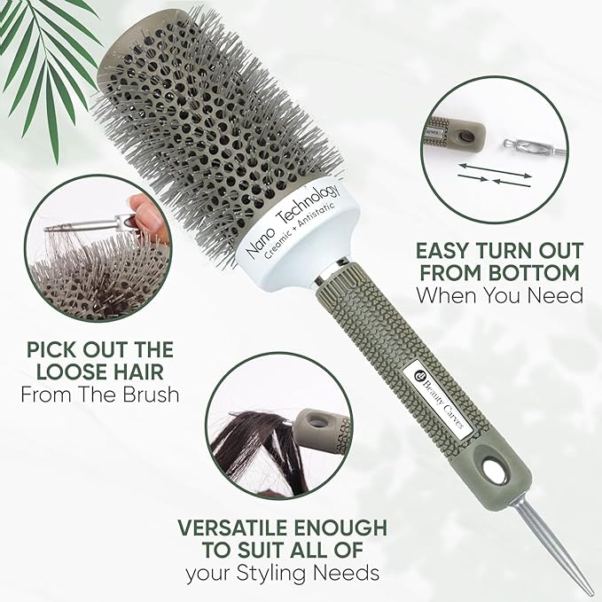 Round Brush Set, 45&53mm Barrel with 4 Clips – Round Brush for Blow out with Flexible Nylon 66 Bristles Nano Ionic Heat Resistant Tech for Professional Curling, Styling & Shining Texture