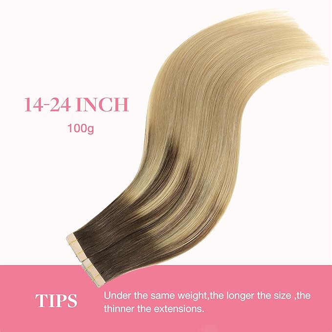 GOO GOO Tape in Hair Extensions Human Hair, 4/18 Balayage Chocolate Brown Highlighted Dirty Blonde, 20inch 100g 40pcs, Skin Weft Seamless Invisible, Silky Straight with Thick Ends, Remy Human Hair