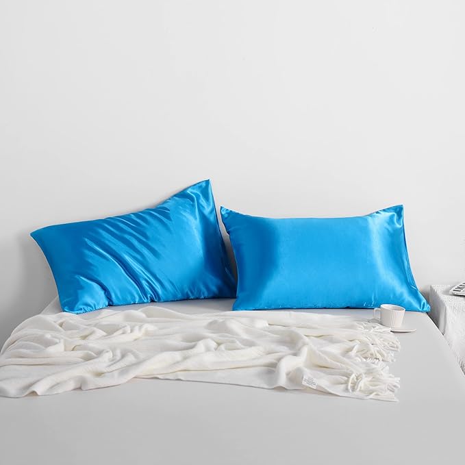 NTBAY 2 Pack Satin Standard Pillowcases for Hair and Skin, Luxurious and Silky Pillow Cases with Envelope Closure, 20x26 Inches, Royal Blue