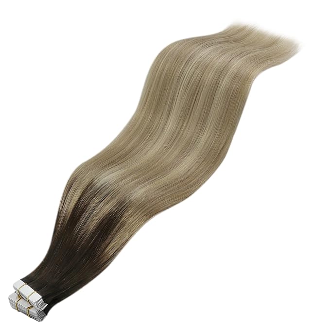 YoungSee Human Hair Tape in Extensions Ombre Real Hair Extensions Tape ins for Women Balayage Dark Brown to Blonde Tapes Hair Extension Real Human Hair Silky Straight 18In 20pcs 50g