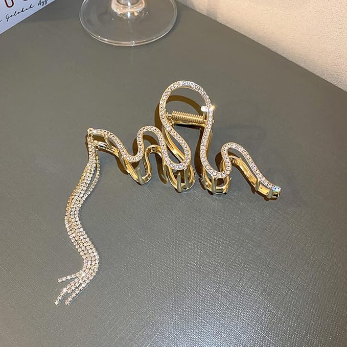 Hair Jaw Claw Clips Fish Bone Shape Large Metal Gold Fashion Nonslip Hairpin Catch Clip Accessories for Thick/Thin Hair HairStyling (Gold Snake)