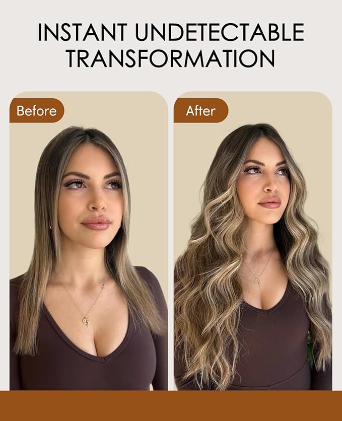 VINBAO Invisi Edge Tape in Extensions Human Hair, 55g 20in 20pcs Chocolate Brown Highlighted Caramel Blonde Injected Tape in Hair Extensions Thick Ends 20inch #4P27