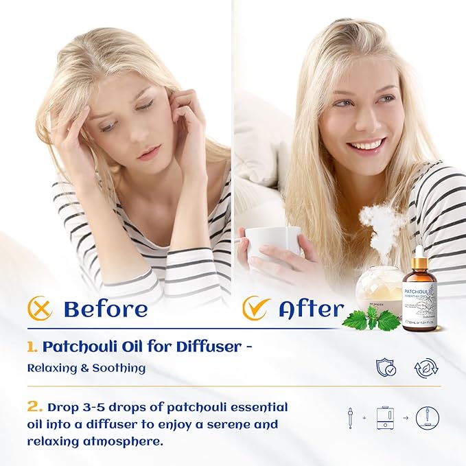 HIQILI Patchouli Essential Oil Organic, 100% Pure, for Diffuser, Homemade Perfume, Skin Care, Aromatherapy, Gift for Hippie Friend-30ML