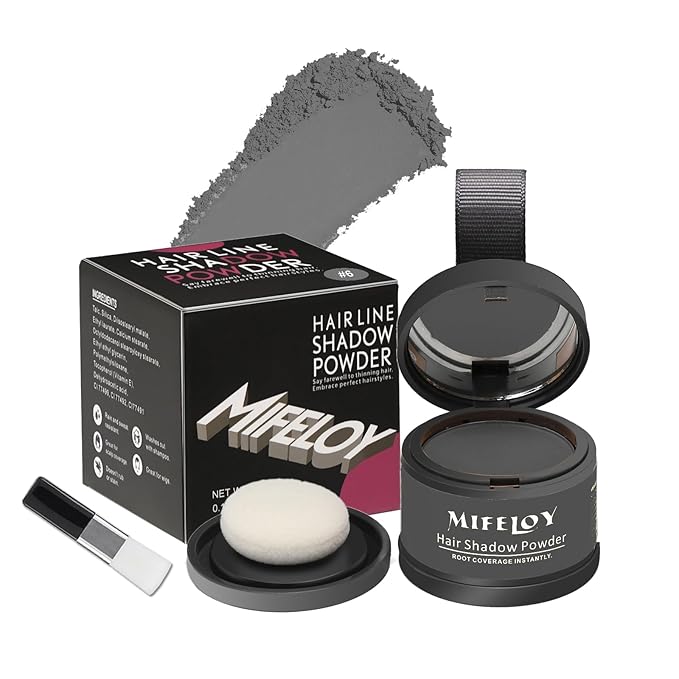 Root Touch Up Powder, Instantly Gray Hair Cover Up, Women Color Root Coverage Shadow Powder for Thinning Grey Hairline, Men Roots Concealer for Hair Loss Beard Line Eyebrow, Gray