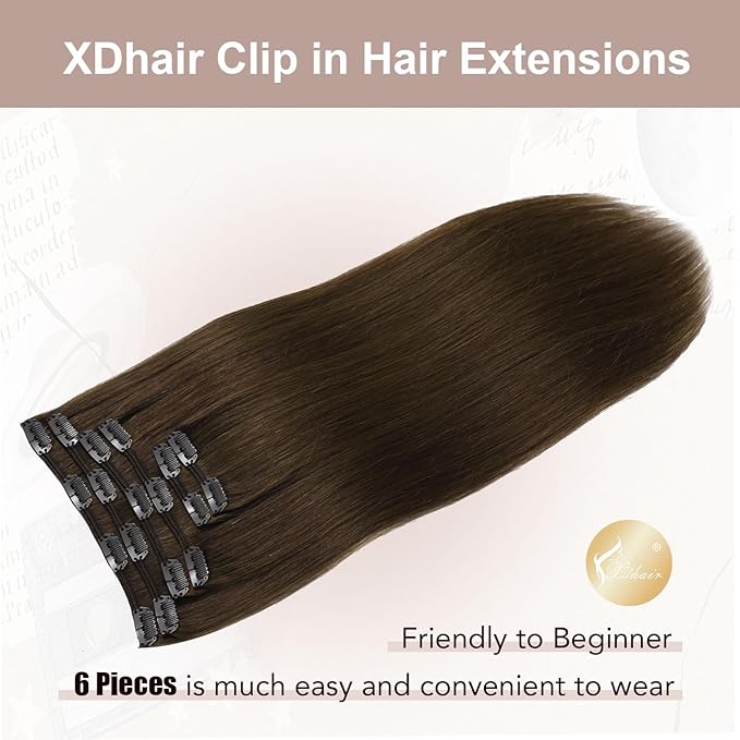 XDhair 18 Inch Medium Brown Hair Extensions Real Human Hair Clip in Extensions 120G 6pcs Clip in Hair Extensions for Women #4 18 Inch
