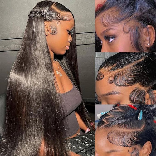 26 Inch 13x6 Lace Front Wigs Human Hair Straight Lace Front Wig Pre Plucked 200 Density Glueless Natural Black Straight Wig Human Hair 13x6 HD Lace Frontal Wigs for Women
