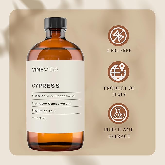 VINEVIDA Cypress Essential Oil 16 oz - Undiluted Cypress Oil - DIY Candle Scents for Candlemaking - Bulk Essential Oil for Soap Making Safe for Skin