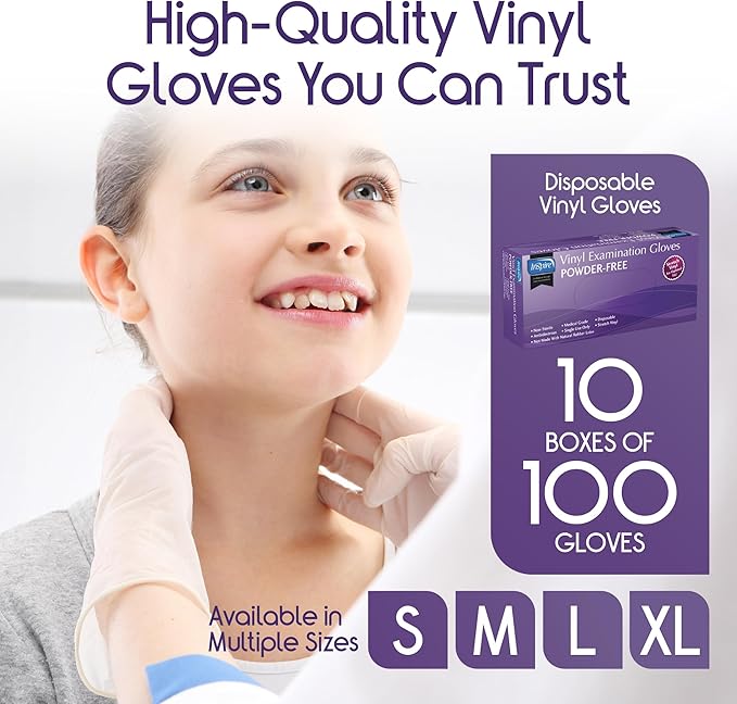 Inspire Stretch Vinyl Exam Gloves | THE ORIGINAL Quality Disposable Latex Free Medical Glove Cleaning Cooking Food Service Labs Healthcare and Household, Medium 1000 Count