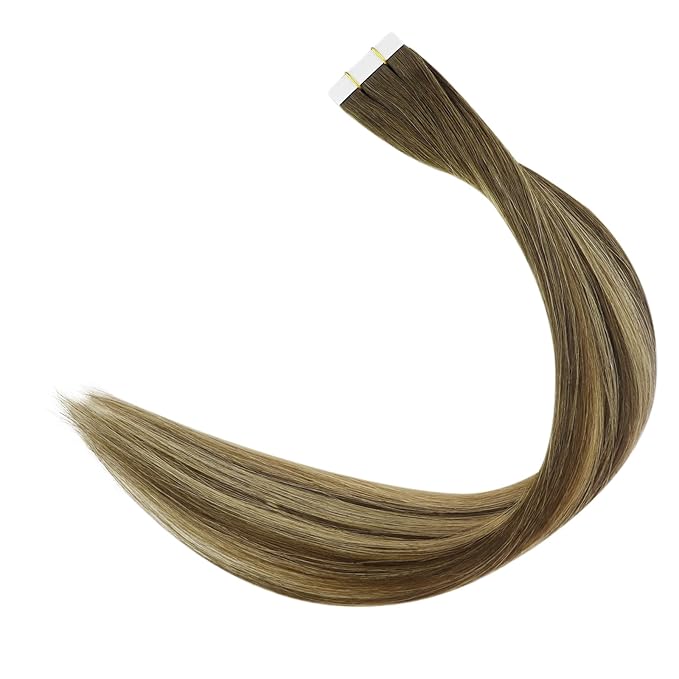 Full Shine Balayage Injection Tape in Virgin Hair Extensions 4 Medium Brown Fading to 27 Honey Blonde and 4 Invisible Seamless Injected Tape in Extensions 20Inch Straight Machine Remy Hair 20G 10Pcs