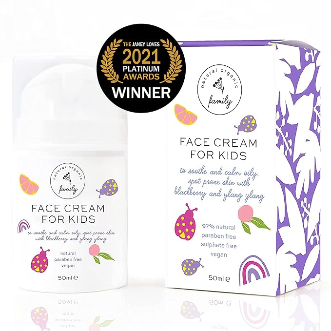 Gentle Face Cream Moisturizer for Kids and Preteens – Nourishing and Calming for All Skin Types – Natural Ingredients: Hyaluronic Acid and Vitamin E - Made in UK 50ml