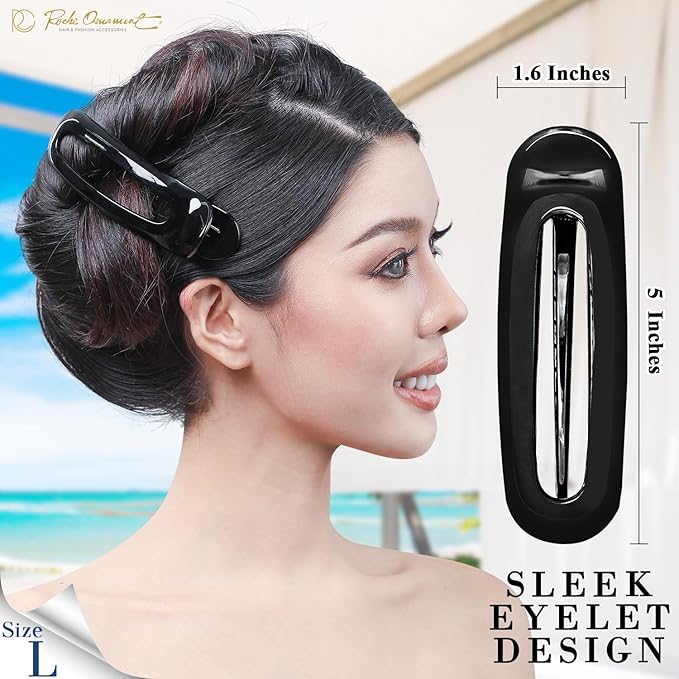 RC ROCHE 6 Pcs Flat Claw Hair Clips for Women Alligator French Barrette Long Thick Hair Duckbill Curved No Slip Grip Lay Flat Side Slide Firm Classic Styling, Large Black