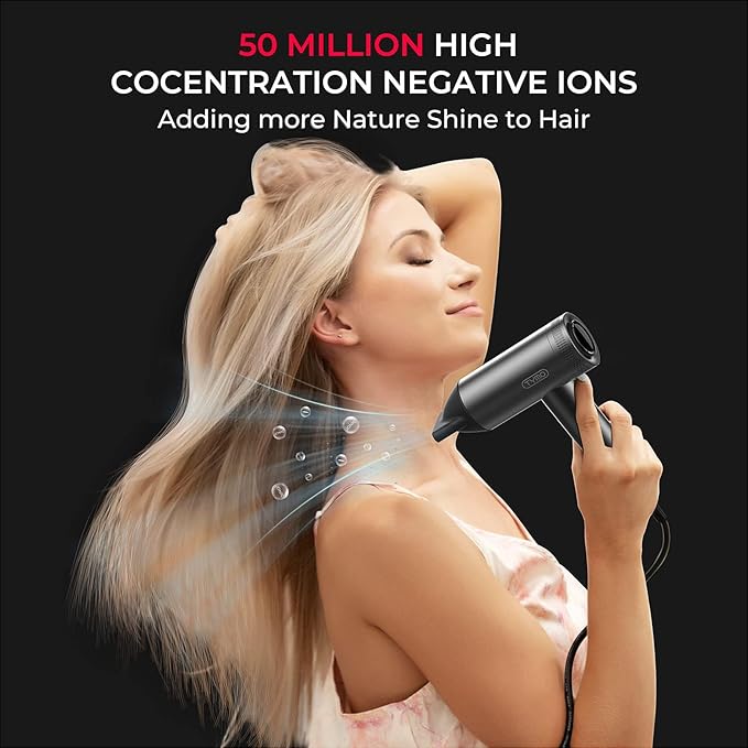 TYMO Hair Dryer with Diffuser for Women - 1500W Professional High Speed Blow Dryer with Comb, 110,000RPM Fast Dry, 200 Million Ionic Hairdryer, 4 Temps & 3 Speeds, 8 Ft Cord for Salon, Graphite
