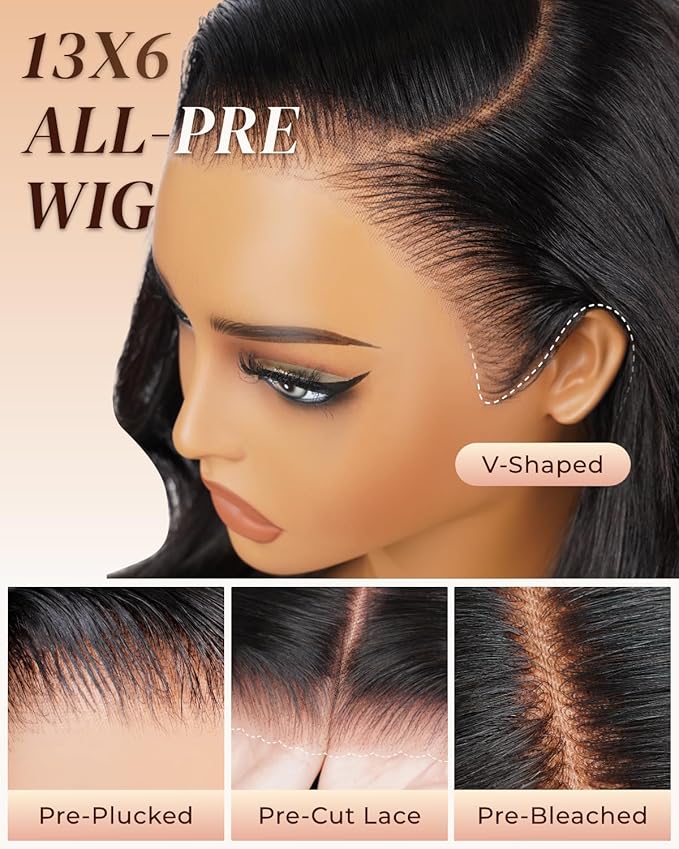 Arabella Hair 13x6 Lace Front Wigs Human Hair 210% Density Glueless Wig Human Hair 100% Body Wave Human Hair Wigs 12A Pre Plucked Pre-Bleached Pre-Cut Glueless Wig (24inch,13x6 body wave)
