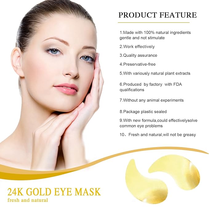 Nuonove 30 Pairs Under Eye Mask, 24k Gold Under Eye Patches, Brightening Eye Mask, Collagen Eye Mask Patches, Gold Eye Patches for Puffy Eyes, Wrinkles, Dark Circles, Eye Bags