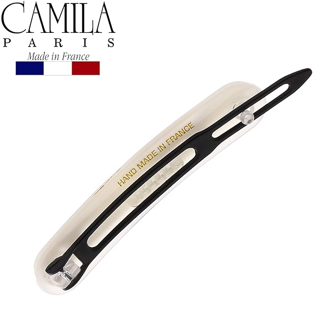 Camila Paris CP2822 French Hair Barrette Clip for Girls, Handmade, White, Metal-Free Closure Strong Hold Grip Hair Clips for Women, No Slip and Durable Styling Girls Hair Accessories, Made in France