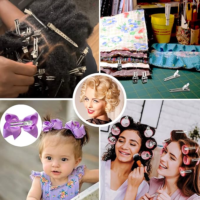 55 Pcs Metal Silver Hair Clips for Women Pin Curl Roller, 1.8” Double Prong Root Lift Clips for Curly Hair Volume, Locs Retwist Dreads, Curler Setting Clippies for Thick Styling Sectioning