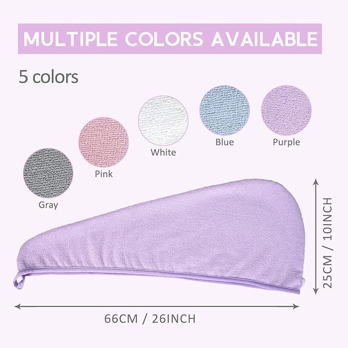 Microfiber Hair Towel Hair Wrap: 2 Pack 10X26 Hair Dryer Towels for Women Absorbent Turban Twist Hair Drying Shower Cap Curly Hair Products for Hair Care Hair Accessories (01 5-Pcs Multicolor)