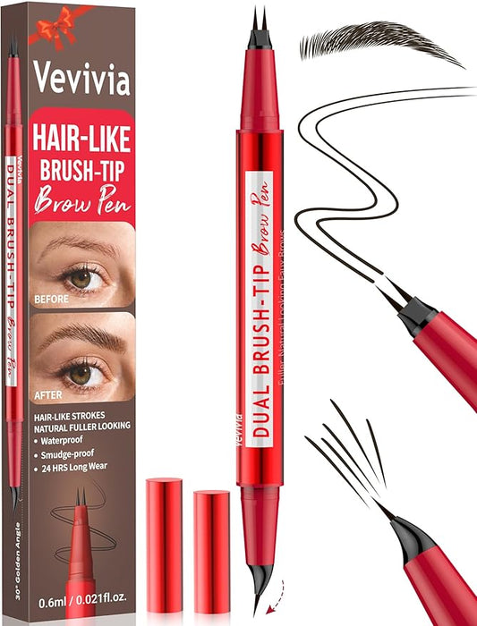 Vevivia Eyebrow Pencils for Women - Eyebrow Pen with Dual-Brush-Tip & Curved Tip for Natural Fuller-Looking Brows, Precise Hair-Like Strokes for All Brow Types, Last All-Day Brow Makeup, Black Brown