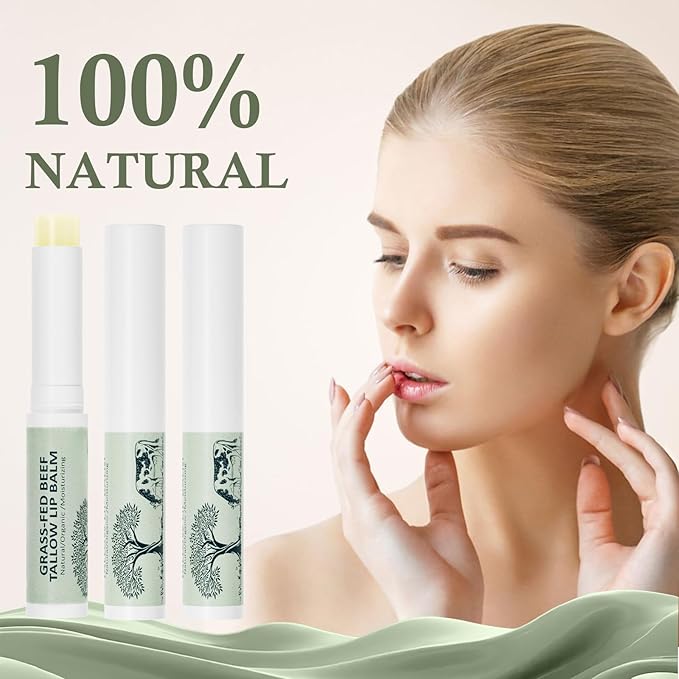 Tallow Lip Balm, Natural Lip Balm, Beef Tallow for Skin, Tallow Balm, All Natural Unscented 100% Grass Finished Beef Tallow Chapstick Organic Moisturizing Hydrates Dry Lips Moisturizer for Lip Care